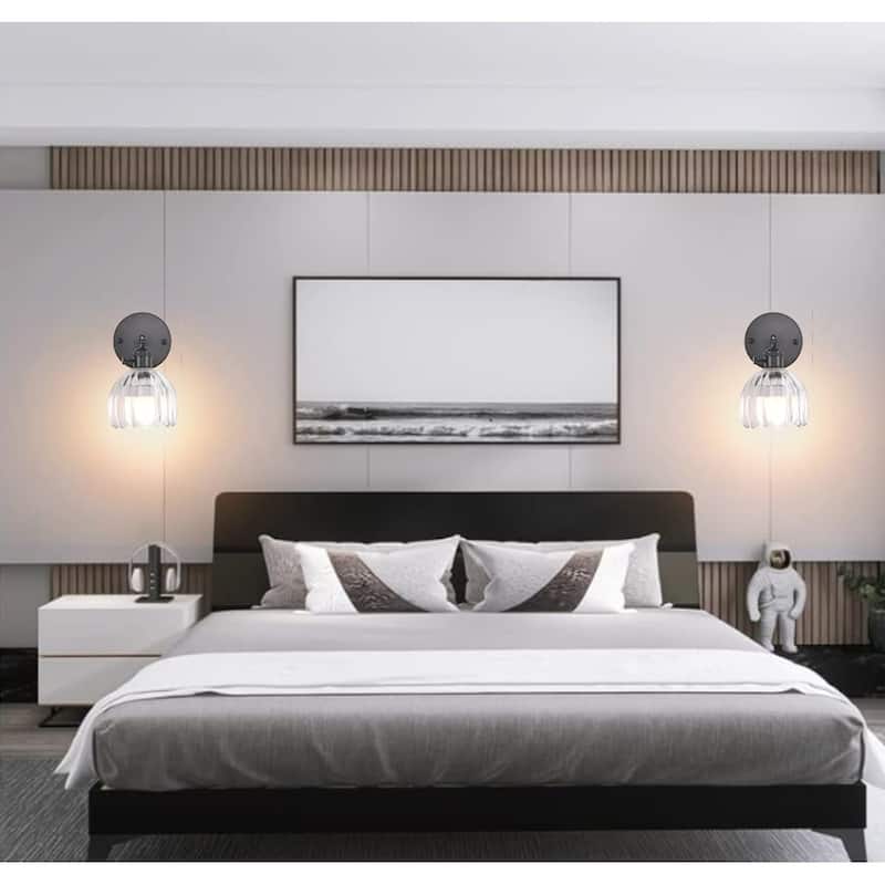 Remote Control wall sconce black battery powered wall lights brass, glass, iron sconce lamp