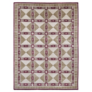 Shahbanu Rugs Ivory, Hand Knotted, Modern Nepali Neo Classic Block ...