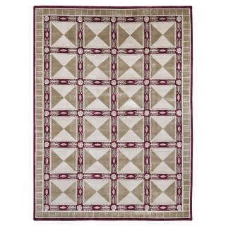 Shahbanu Rugs Ivory, Hand Knotted, Modern Nepali Neo Classic Block ...