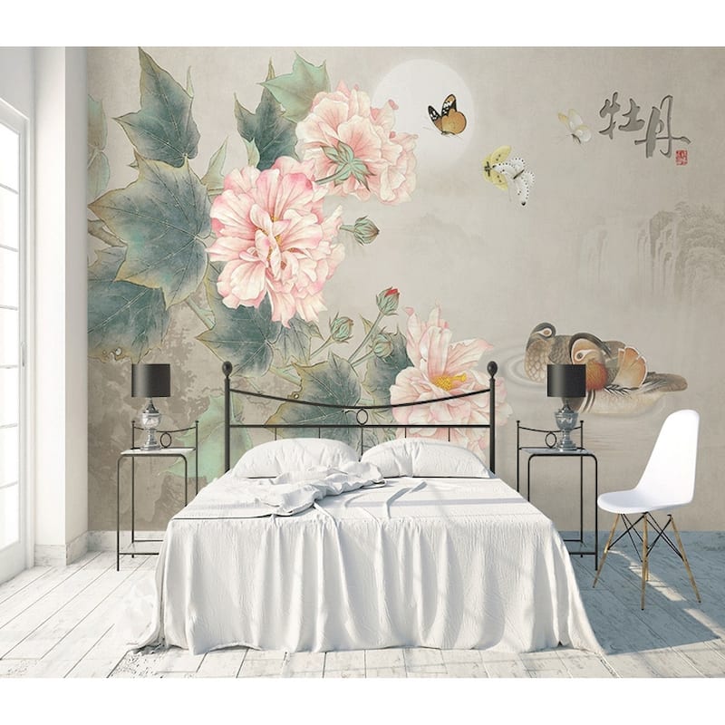 GK Wall Design Vintage Floral Peony Blossom Landscape Removable Wallpaper
