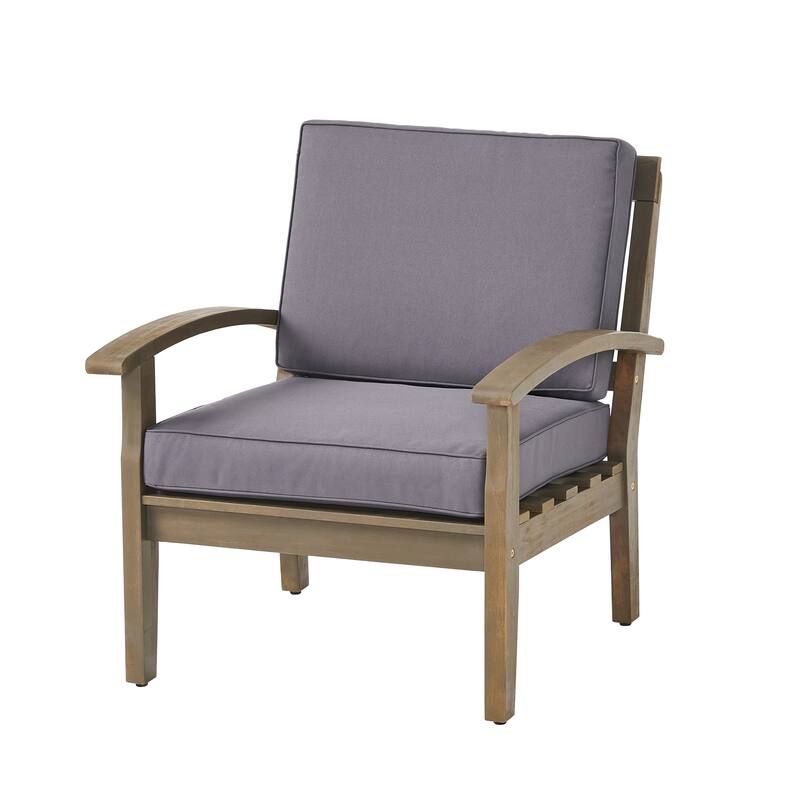 Roomfitters Outdoor Club Chair with Cushions, Durable Acacia Wood Frame and Weather-Resistant Seating