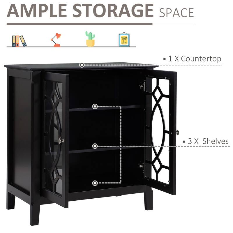 Kitchen Storage Cabinet with Adjustable Shelves and Glass Accents