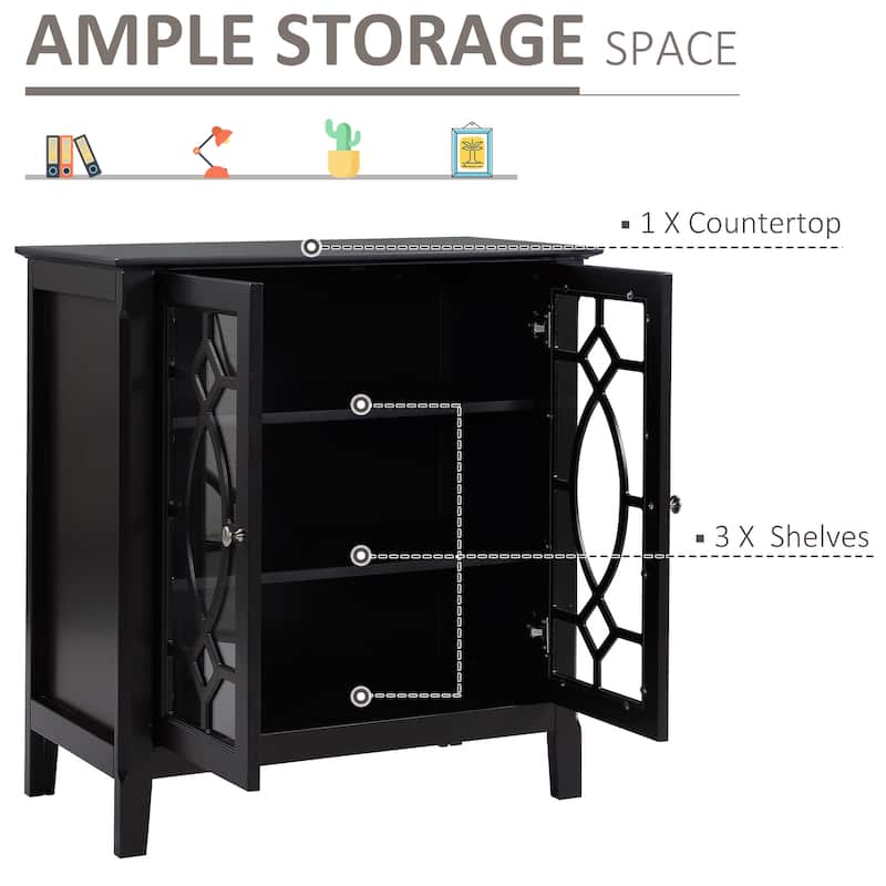 Sideboard Buffet Cabinet, Kitchen Storage Cabinet, Double Glass Door Accent Cabinet with Adjustable Shelves