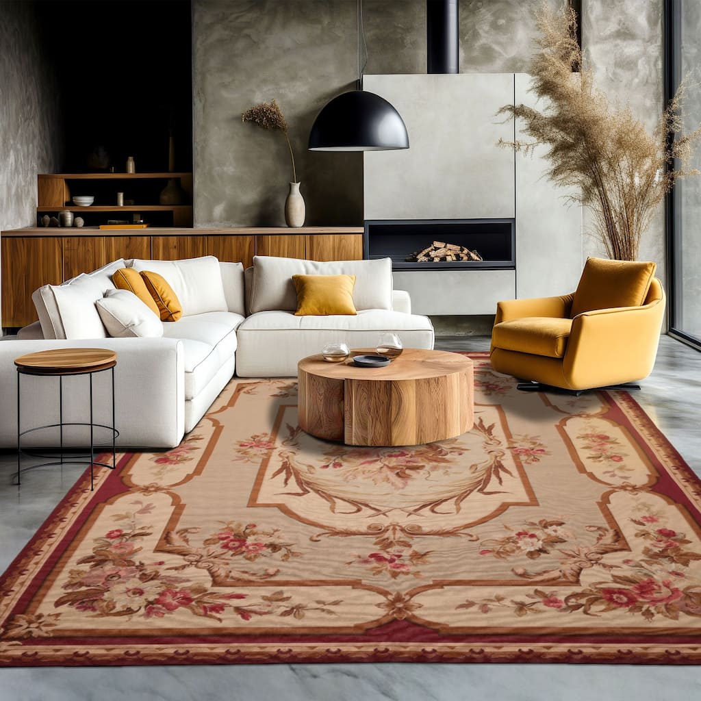 7x9'11'' Hand Woven Wool Ivory French Aubusson European Classic Rug - 7' x 9' 11''