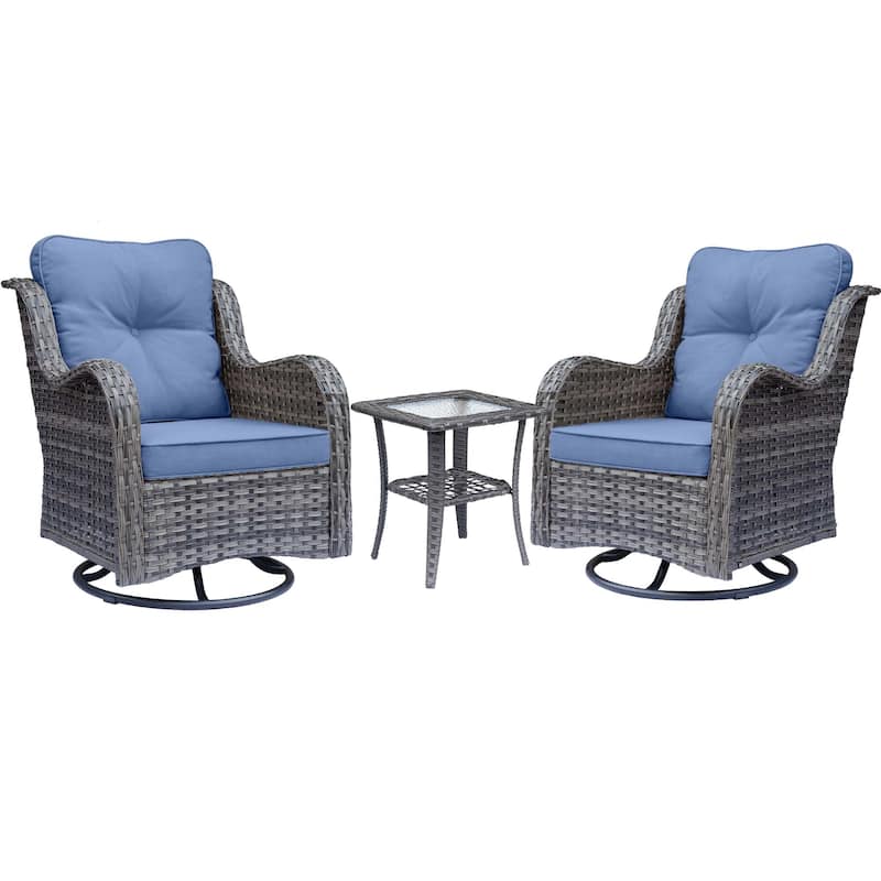 3 Piece Outdoor Patio Furniture Wicker High Back Swivel Chairs Set of 2
