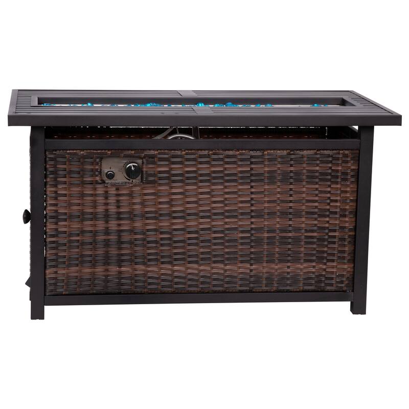 Outdoor 50,000 BTU Fire Table with Steel Top and Wicker Base
