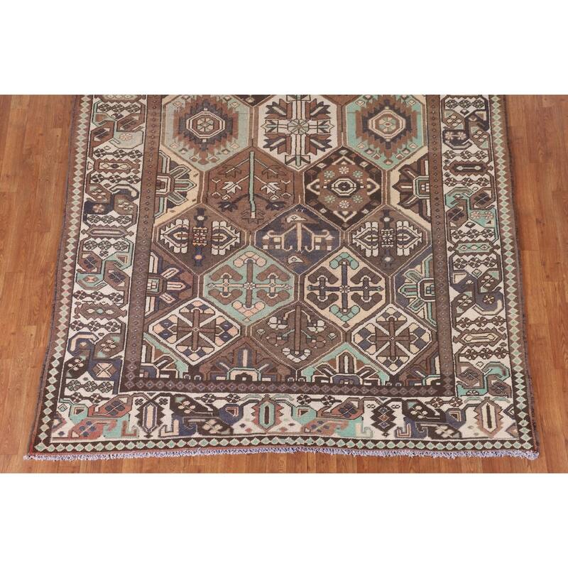 Geometric Bakhtiari Persian Vintage Area Rug Hand-Knotted Wool Carpet - 6'10"x 10'3"