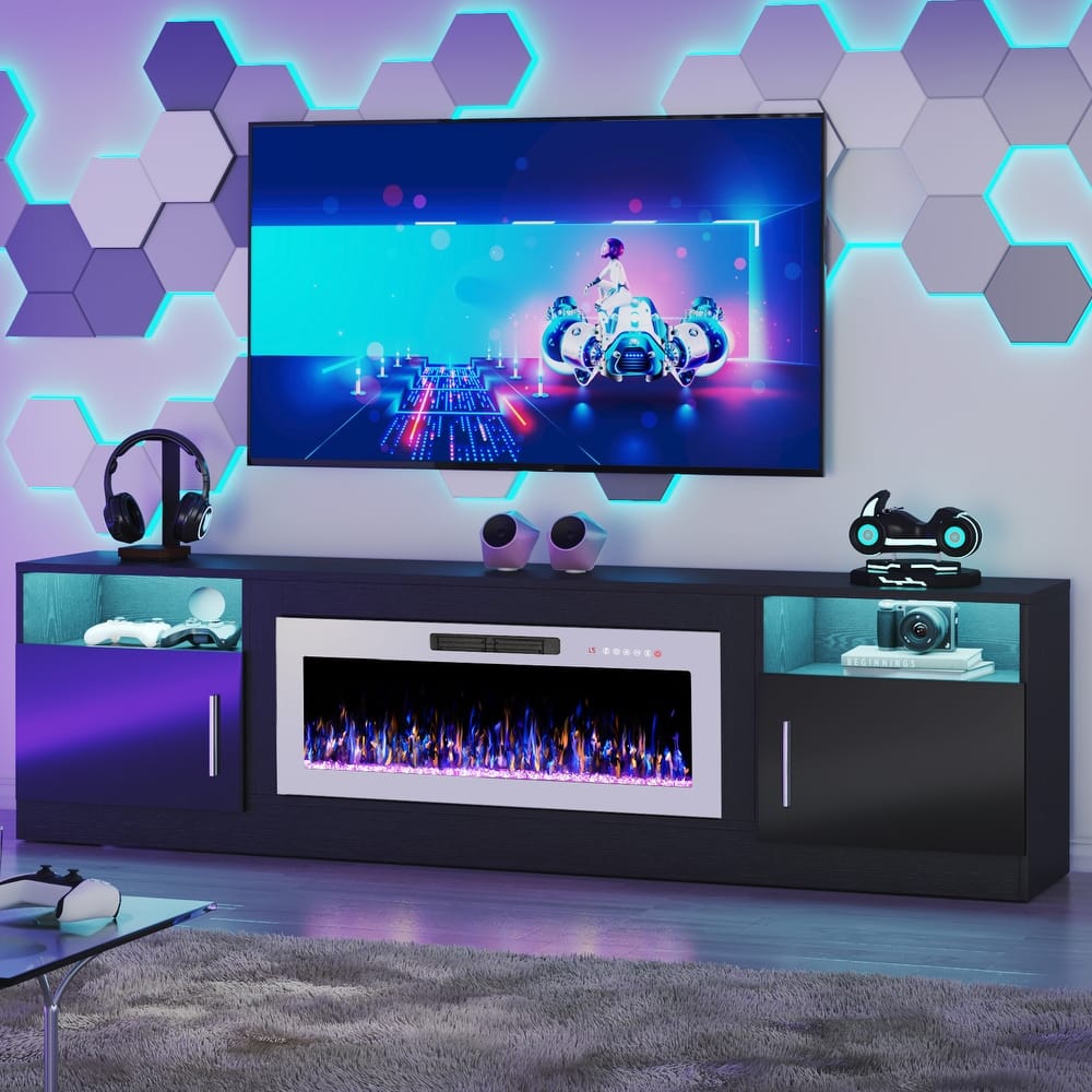 Bossin 80" Fireplace TV Stand with 36" Electric Fireplace, TV Stand for TVs Up to 90", 16 Colors LED Lights/Entertainment Center