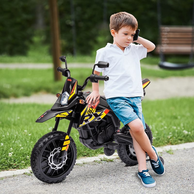 Kids Electric Dirt Bike Ride on Motorcycle with Training Wheels, Yellow Battery Powered Dirt Bike with LED Light