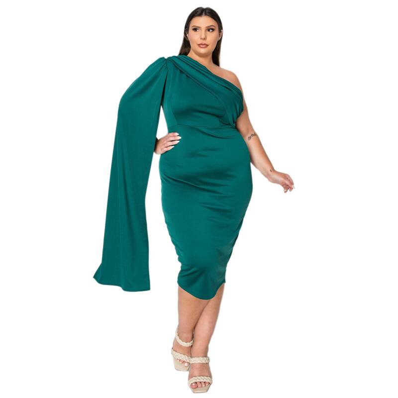 L I V D Plus Size Spade One Shoulder Cape Dress