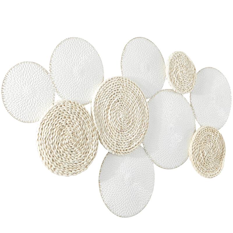 Metal Plate Rope Design Home Wall Decor with Textured Pattern - White - Roche River Decor