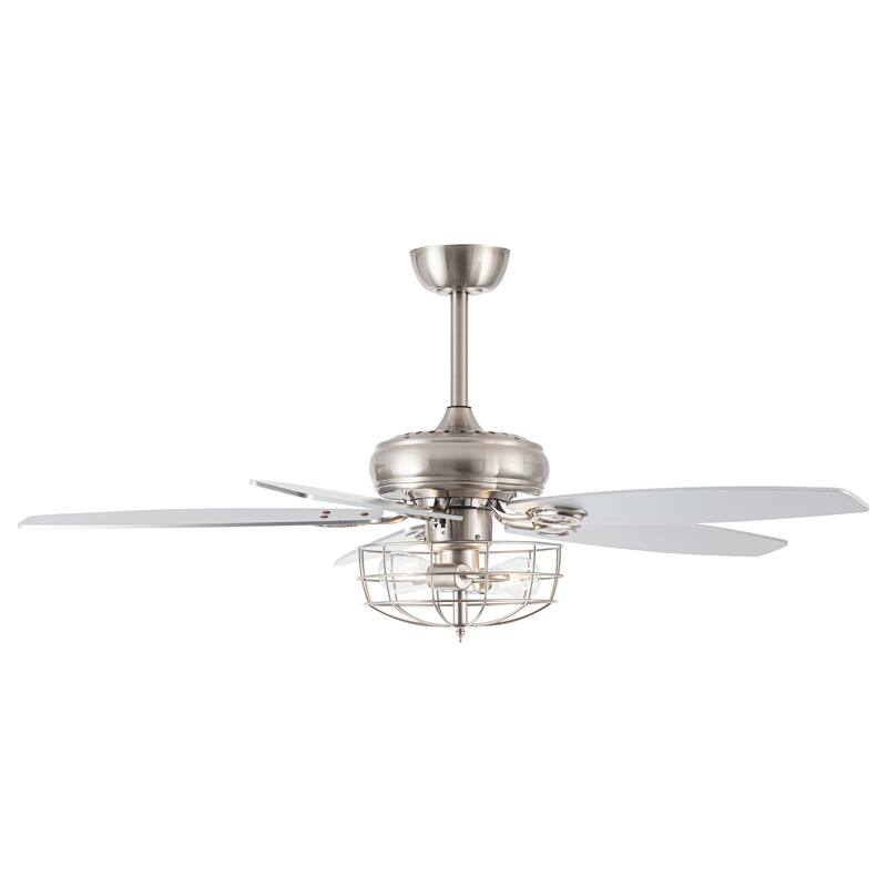 52" Polished Nickel Wood 5-Blade Modern Ceiling Fan with Remote