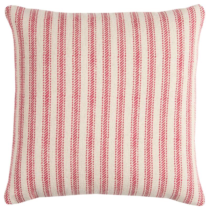 Rizzy Home Ticking Stripe Cotton Canvas Throw Pillow - Red /Natural