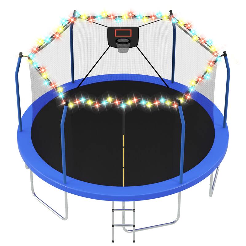 16FT Trampoline with Lights and Basketball Hoop, Outdoor Recreational 16" Trampoine for Kids and Adults