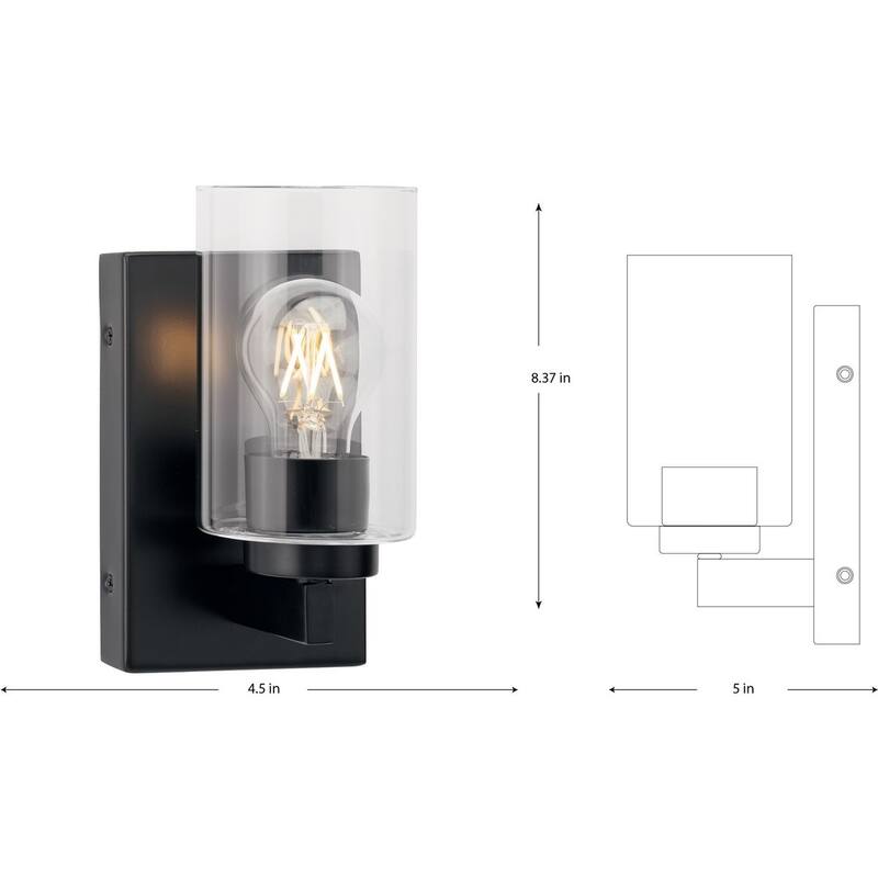 Goodwin Collection One-Light Matte Black Modern Vanity Light with Clear Glass - Small