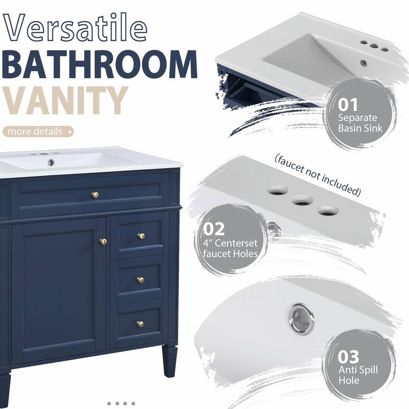30" Bathroom Vanity with Mirror, Sink, and Storage Cabinet