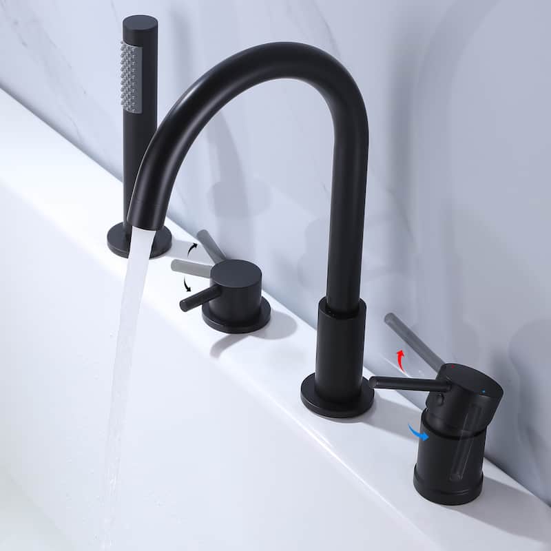 Modland Double Handle Deck Mounted Black Tub Faucet With High-pressure Handheld Shower Head