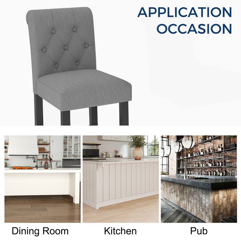 24 Inches Counter Height Bar Stools with Button Tufted Back Set of 2