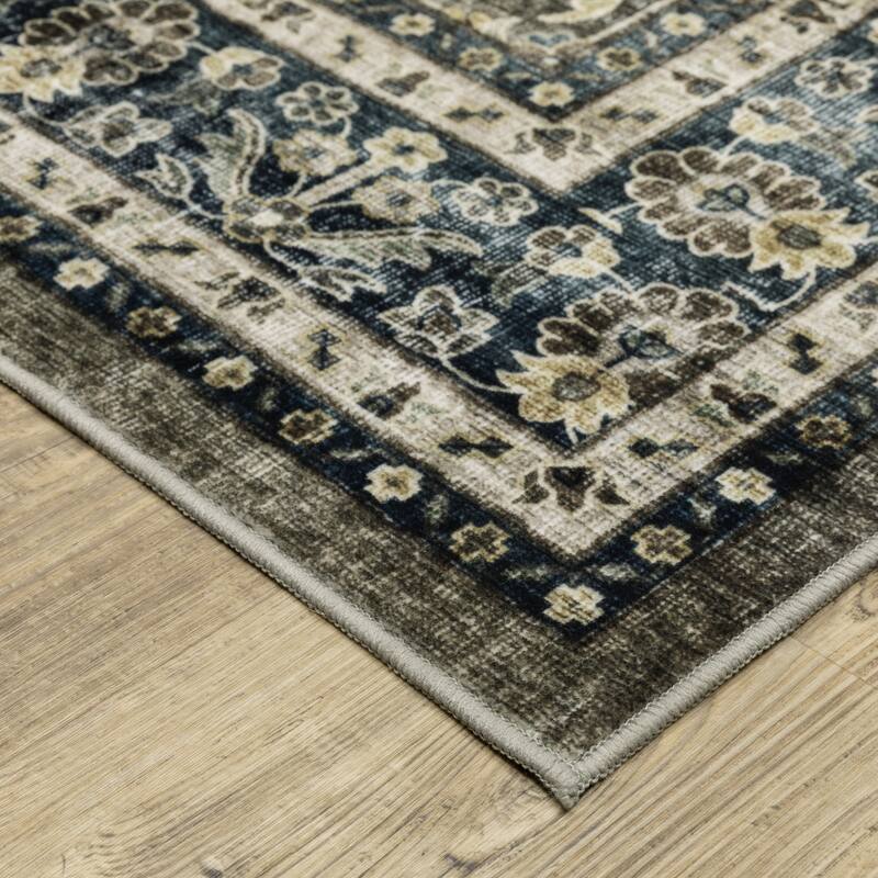 Vista Home Sunderland Faded Traditional Machine Washable Navy/Gray Rug Mat