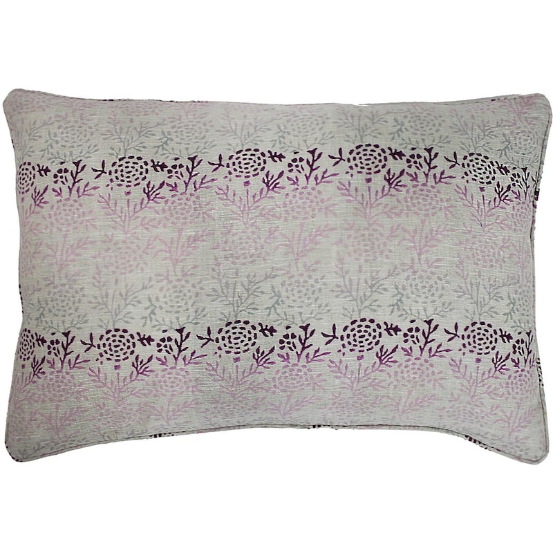 Jiti Indoor Abstract Patterned Block Print Linen Decorative Accent Rectangle Lumbar Pillows 16 x 24 - Purple/Grey