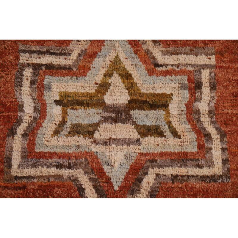 Hand Knotted Oriental 100% Wool Carpet Modern Tribal Oranges & Rust Moroccan Area Rug - 10' 0'' X 7' 1''