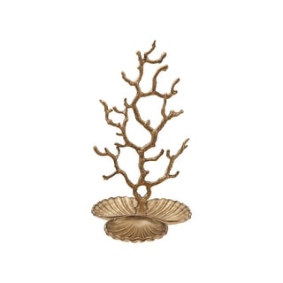 Metal Coral-Shaped Jewelry Holder with Shell Base and 3 Sections - 6.63"L x 6.25"W x 11.63"H