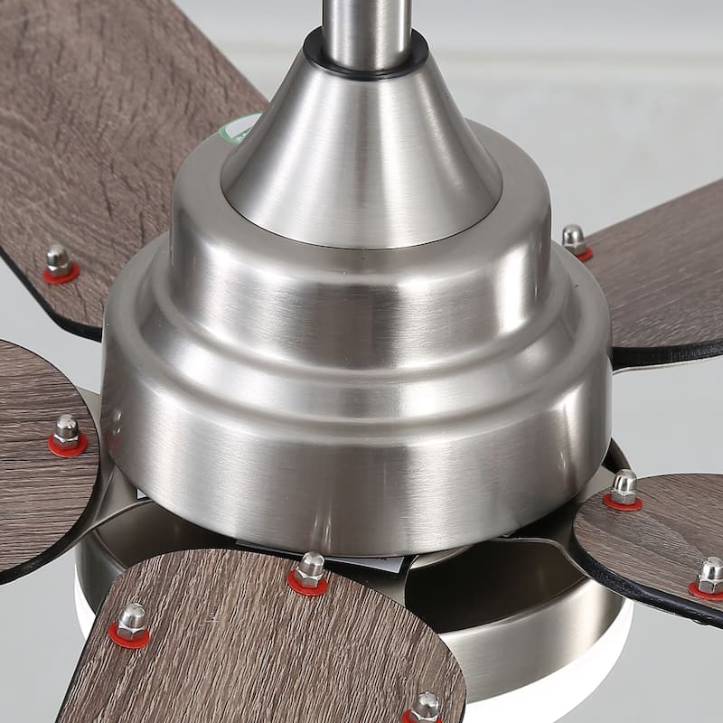 42“/52"/60"/48" Noiseless Walnut Wood Ceiling Fan with Remote Control, Integrated Light Optional