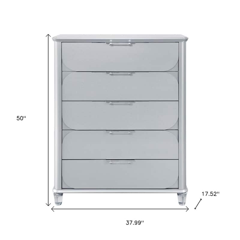 HomeRoots 38" Silver Wood Five Drawer Dresser
