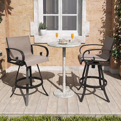 VredHom Outdoor Patio Bar Stools Swivel Bar Chair Sunbrella Textilene Sling - 20.1 in W x 44.3 in H