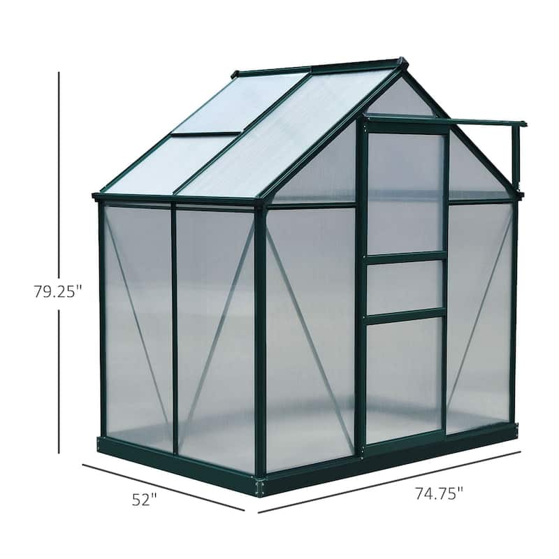 Outsunny 6' x 4' x 7' Twin Wall Polycarbonate Walk-In Greenhouse for Outdoors - 6' x 4' x 6.5'