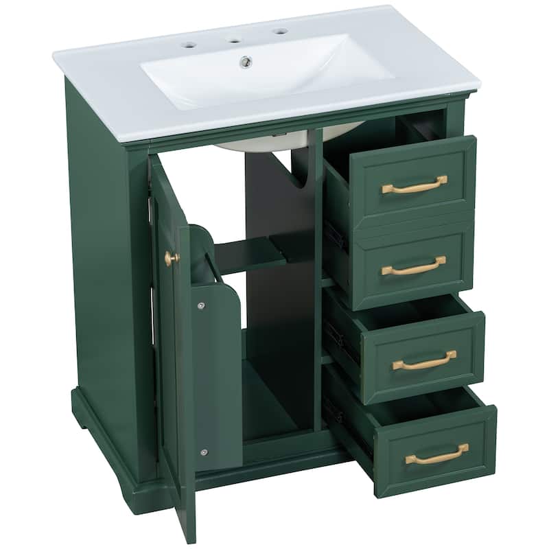 30 inch MDF Bathroom Vanity with Sink, One Package, Green Bathroom Cabinet with Drawers