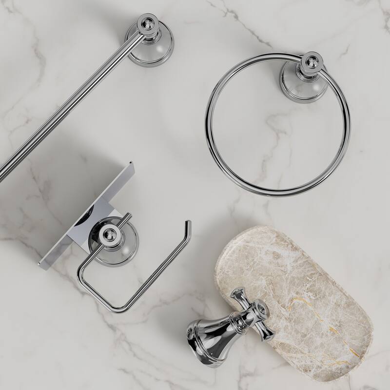 GRANDJOY 4-Piece Bathroom Hardware Set with 23-Inch Single Towel Bar and Shelf Toilet Paper Holder