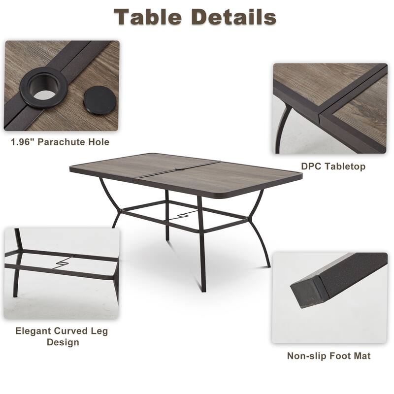 EROMMY Outdoor Dining Set, Swivel Rocking Chairs, Rectangular Table w Umbrella Hole, Patio Furniture Set for Backyard