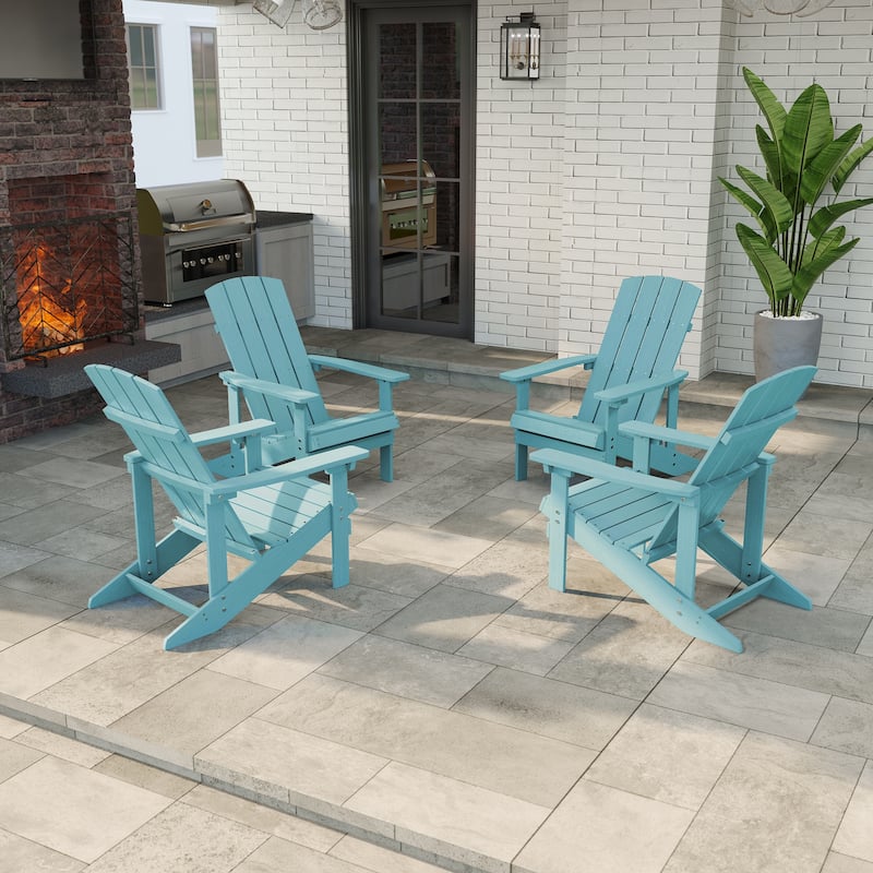 LIVOOSUN Outdoor Recycled Plastic Modern Outdoor Adirondack Chair Set of 1/2/4 - 4 Pieces - Lake Blue