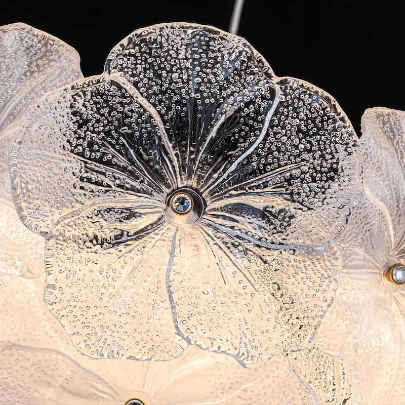 Modern LED Chandelier Clear & Frosted Glass Floral Petals Dimmable