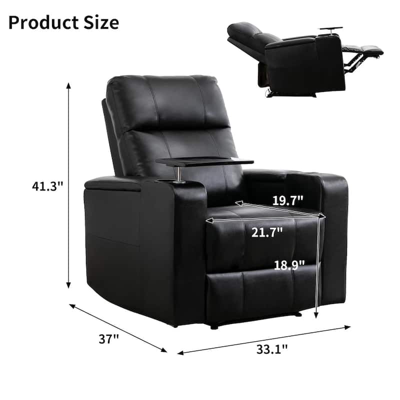 Electric Recliner for Living Room Home Seating Leather Reclining Chair with Cup Holders USB Ports and Hidden Storage