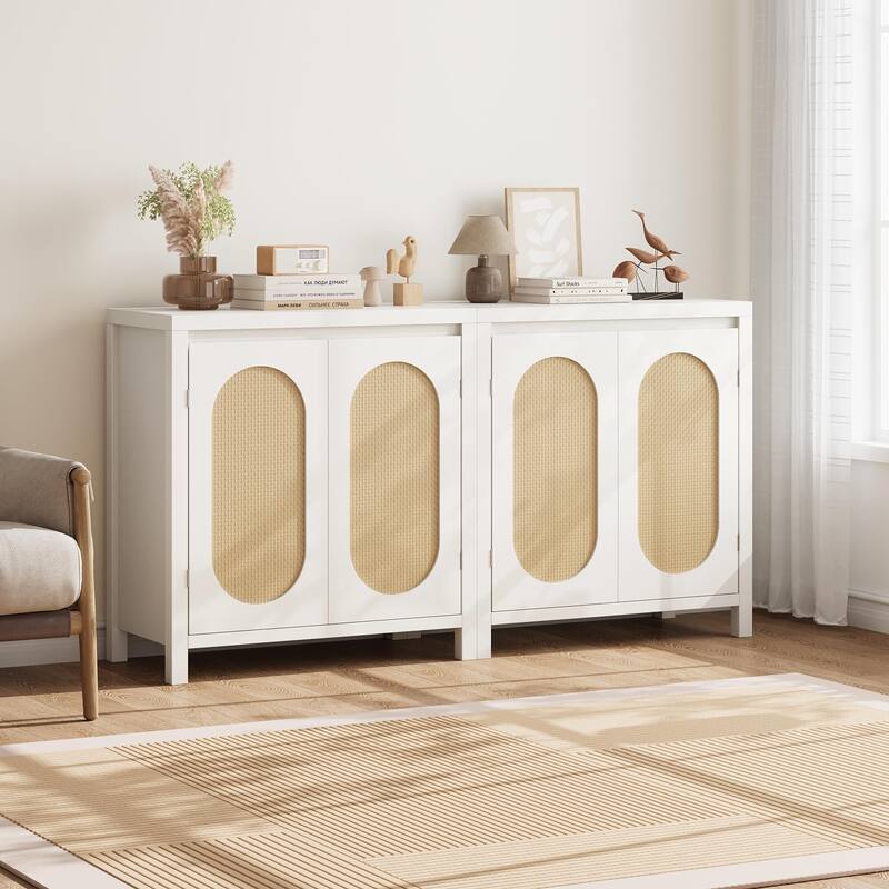 Sideboard Cabinet, 30.1INCH Buffets & Sideboard with Rattan Door