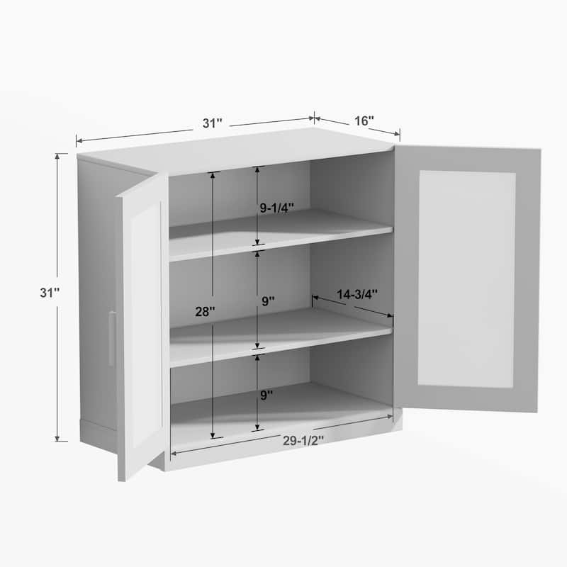 Solid Wood Storage Cabinet with two Glass Doors 31"