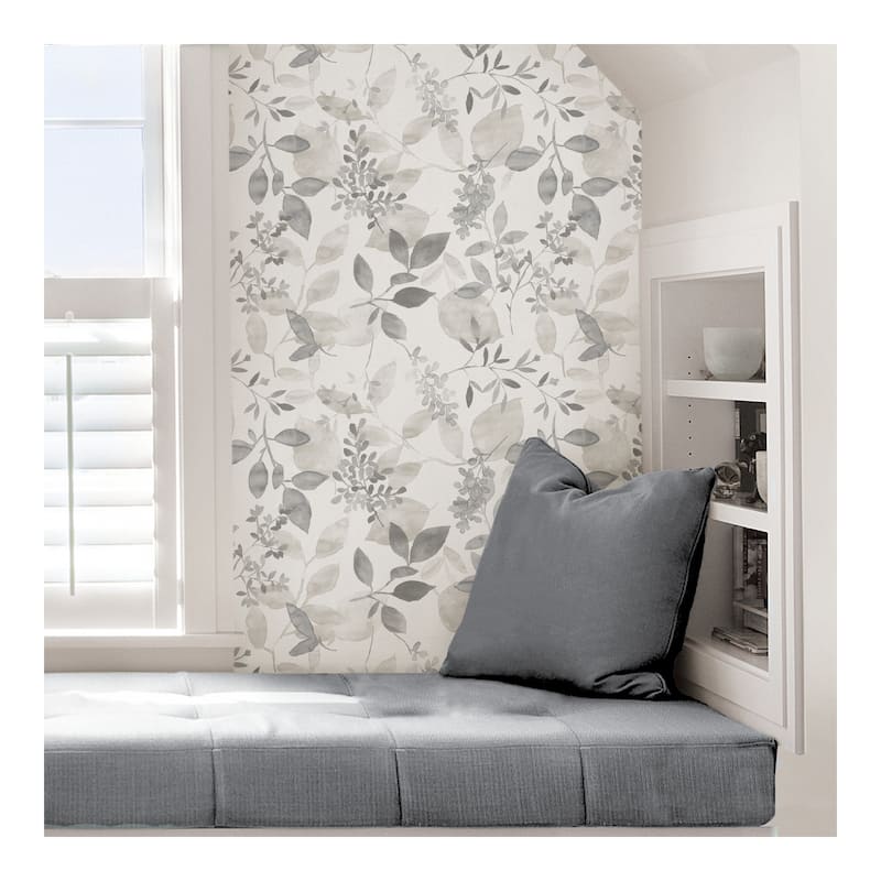 NuWallpaper Grey Breezy Watercolor Botanical Nature Peel and Stick Wallpaper - 216in x 20.5in x 0.025in