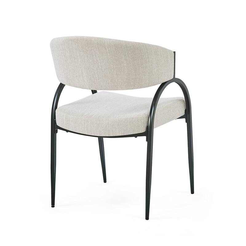 Upholstered Dining Chairs with Curved Backrest, Arm Chair Kitchen Dining Chairs with sturdy Metal Legs, Set of 2