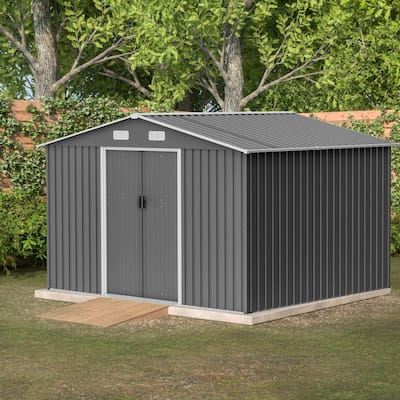 Outdoor Tool Storage Shed with Metal Foundation & Lockable Doors, All Weather Metal Sheds