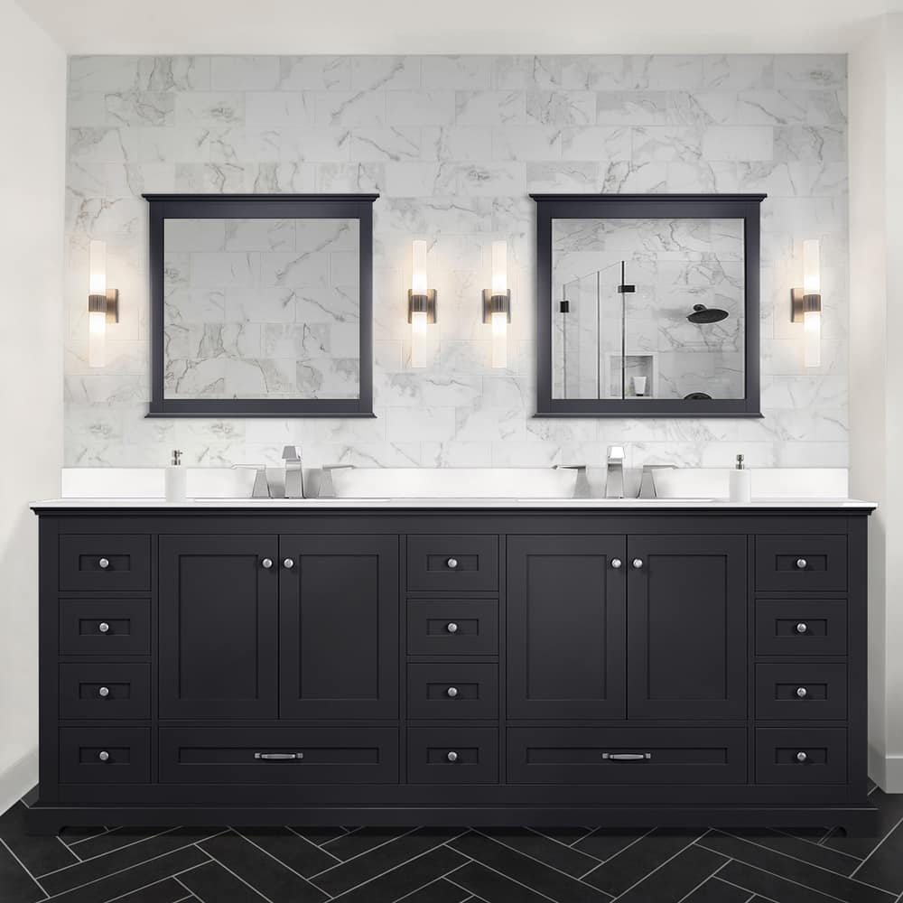 Dukes 84 in. W x 22 in. D White Double Bath Vanity, Cultured Marble Top, and 34 in. Mirrors
