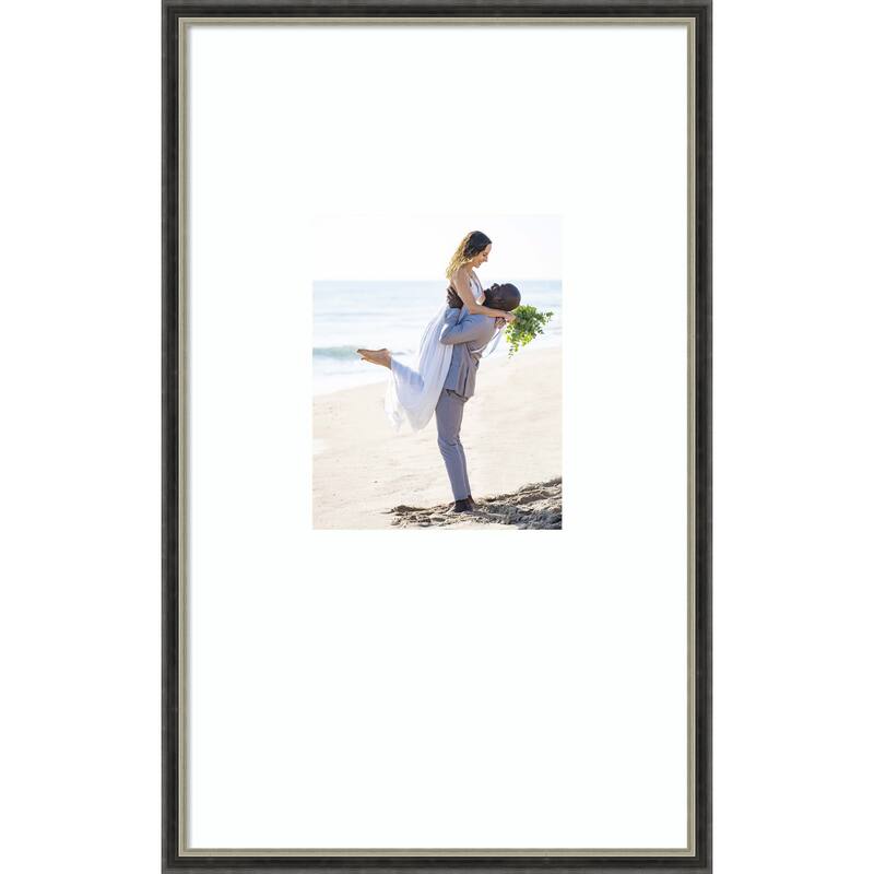 Theo Black Silver Narrow Framed Picture Frame, Photo Frame - 16x26 Matted White 8x10 - Theo Black Silver Narrow