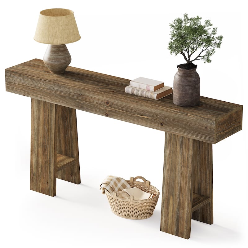 Entryway Table, 63-Inch Solid Wood Console Table with Triangle Legs