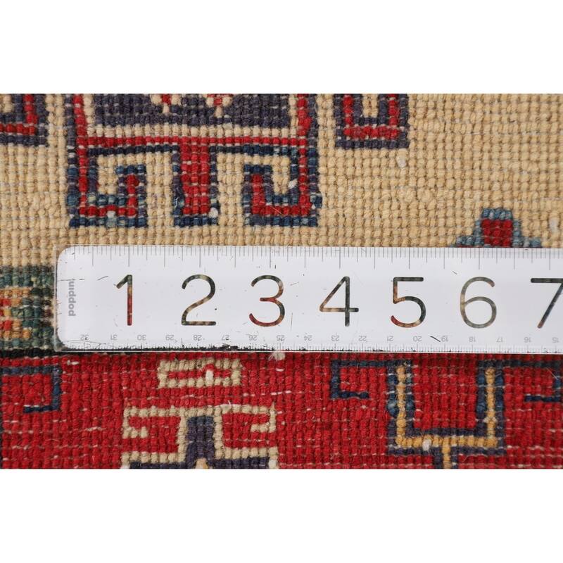 Ivory Geometric Kazak Foyer Rug Hand-Knotted Wool Carpet - 2'9" x 4'2"