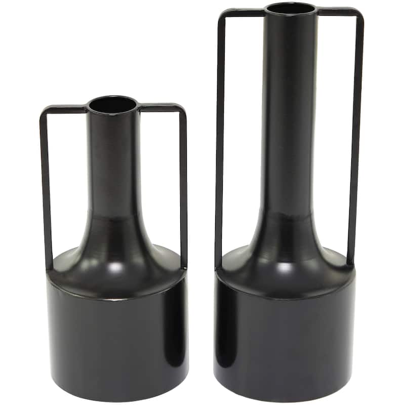 Metal Vase with Handles - Set of 2 Black - Roche River Decor - 6"W x 6"L x 16"H