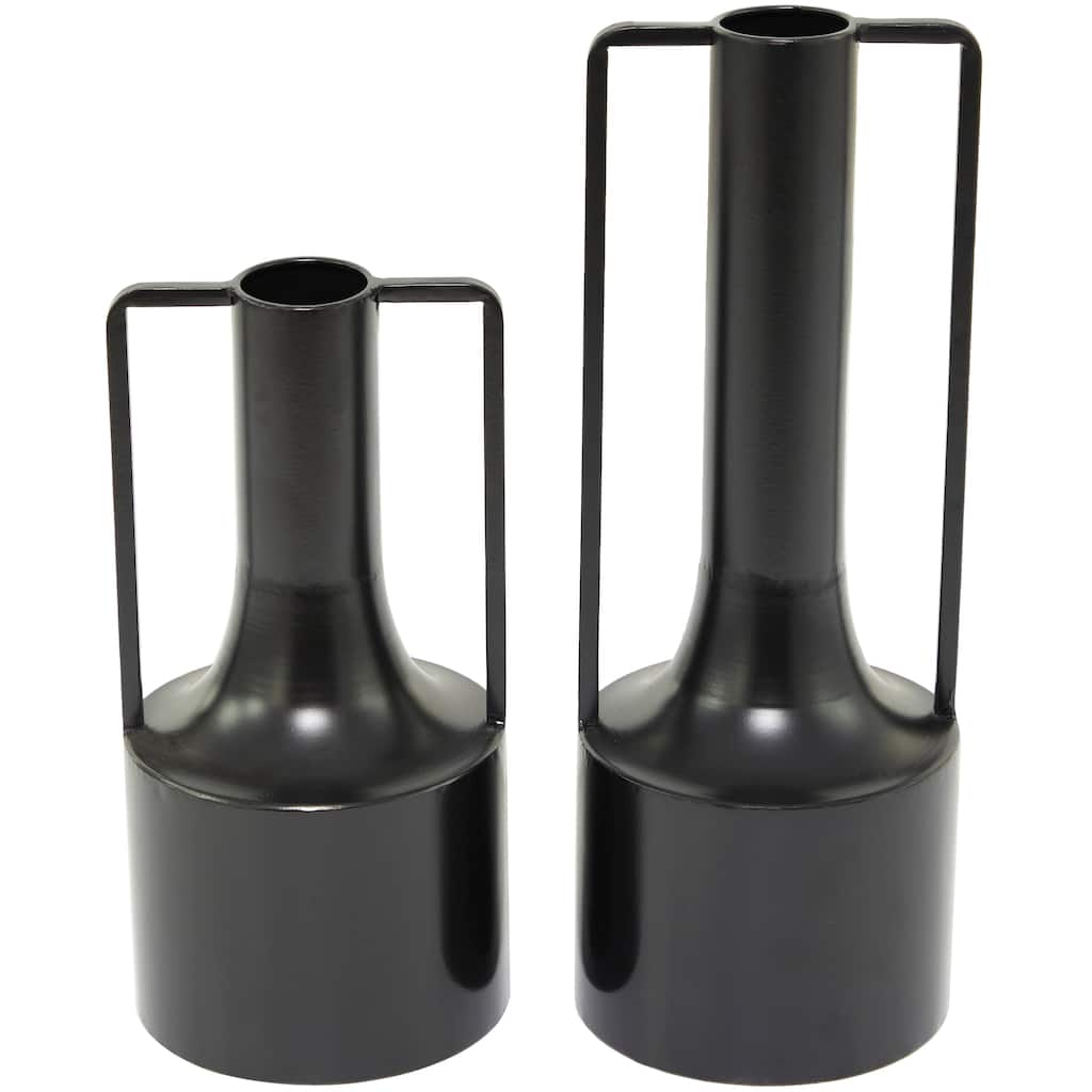 Metal Vase with Handles - Set of 2 Black - Roche River Decor - 6"W x 6"L x 16"H