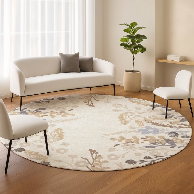 Machine Washable Indoor/ Outdoor Floral Border Chantille Rug