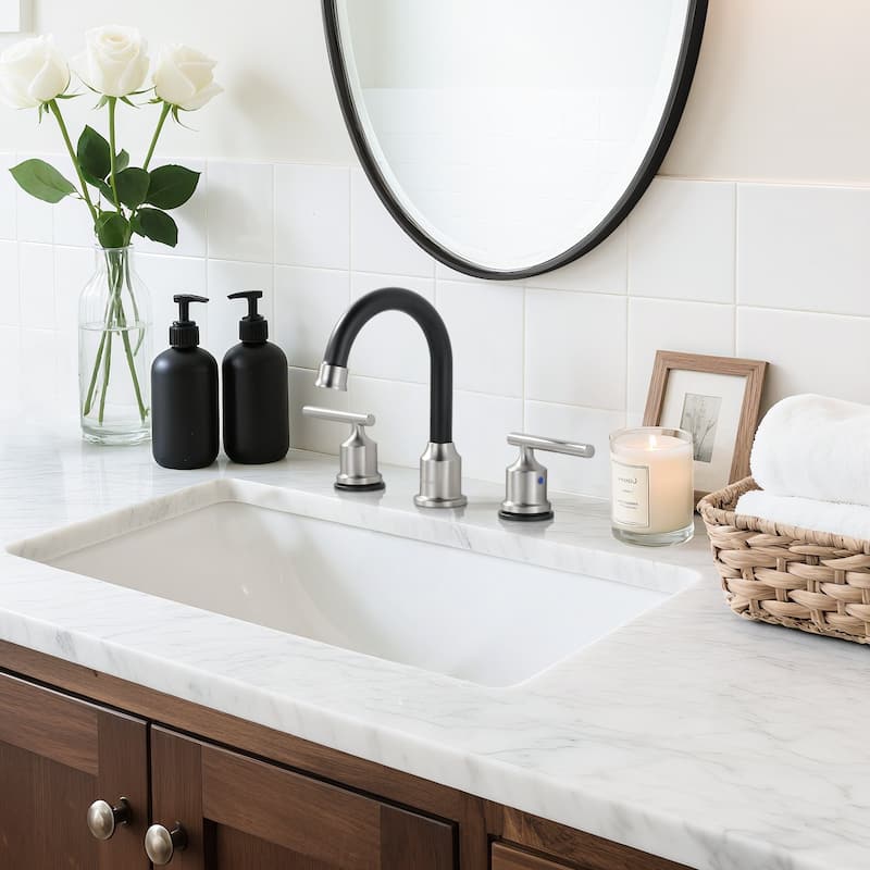WOWOW 8 in. Widespread Double-Handle Bathroom Faucet with Drain Kit