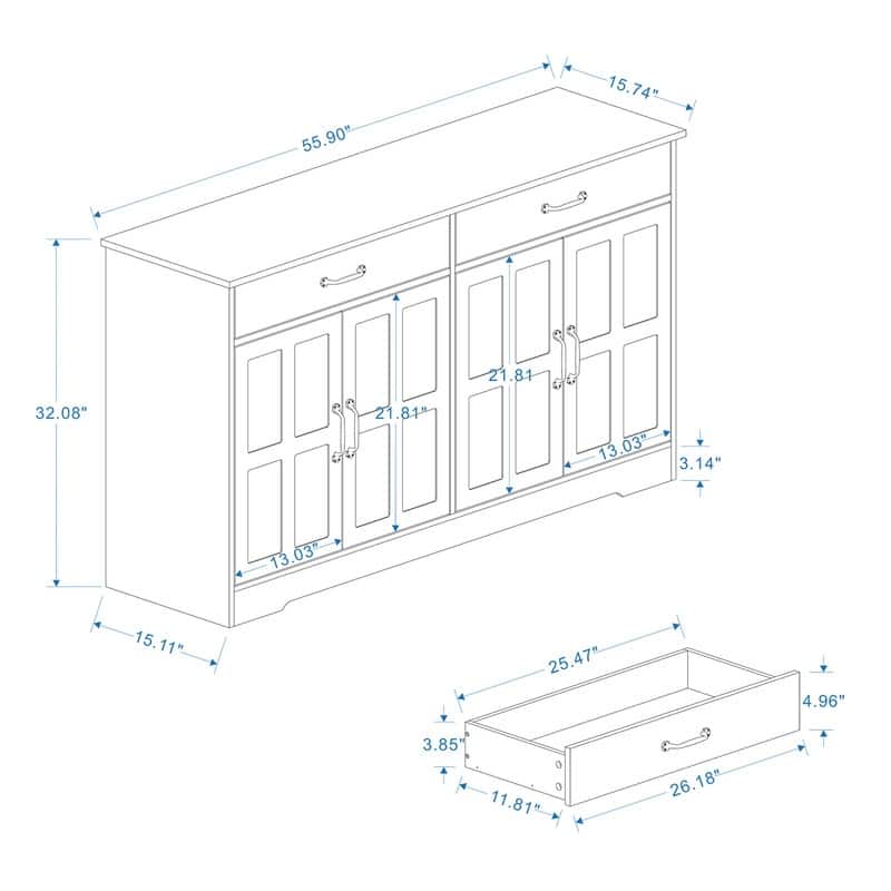 55.91" Farmhouse Style Sideboard Buffet Cabinet,Storage Cabinet with 2 Drawers and 4 Doors